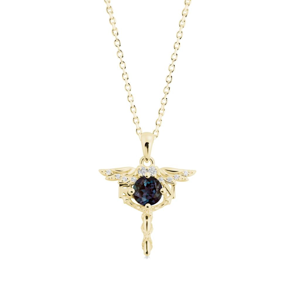 Round Alexandrite Caduceus Necklace - LUO Jewelry #metal_18k yellow gold