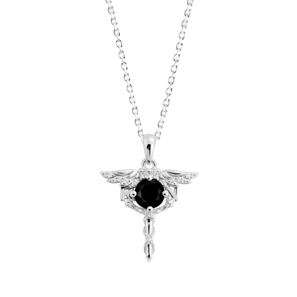 Black Spinel Registered Nurse Necklace - LUO Jewelry #metal_18k white gold