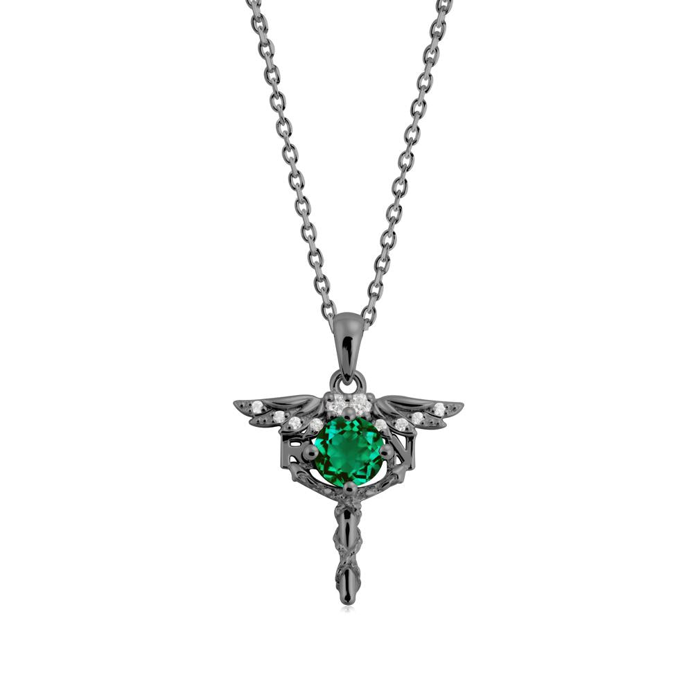 Round Emerald Caduceus Necklace - LUO Jewelry #metal_black finish sterling silver