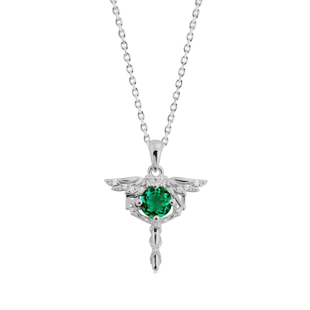 Round Emerald Caduceus Necklace - LUO Jewelry #metal_platinum