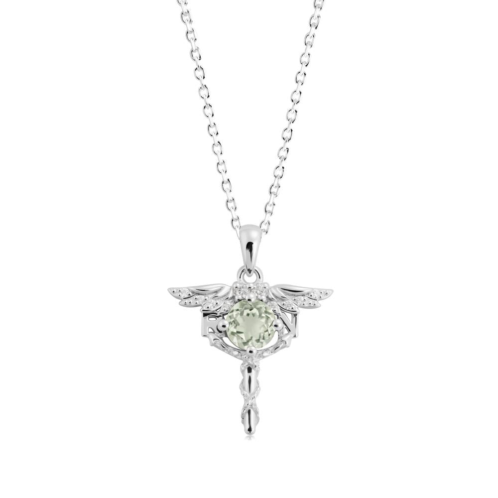Round Green Amethyst Caduceus Necklace - LUO Jewelry #metal_18k white gold