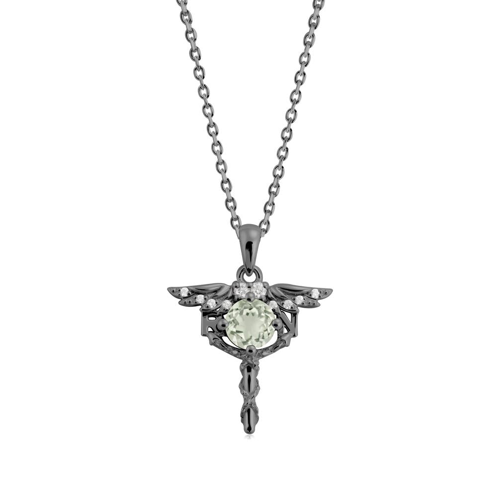 Round Green Amethyst Caduceus Necklace - LUO Jewelry #metal_black finish sterling silver