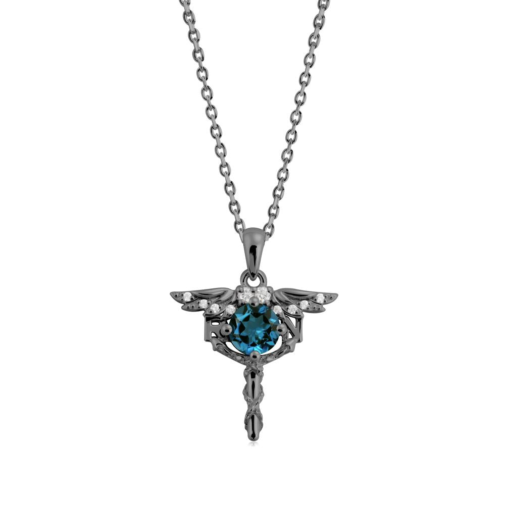London Blue Topaz Rn Nurse Necklace - LUO Jewelry #metal_black finish sterling silver