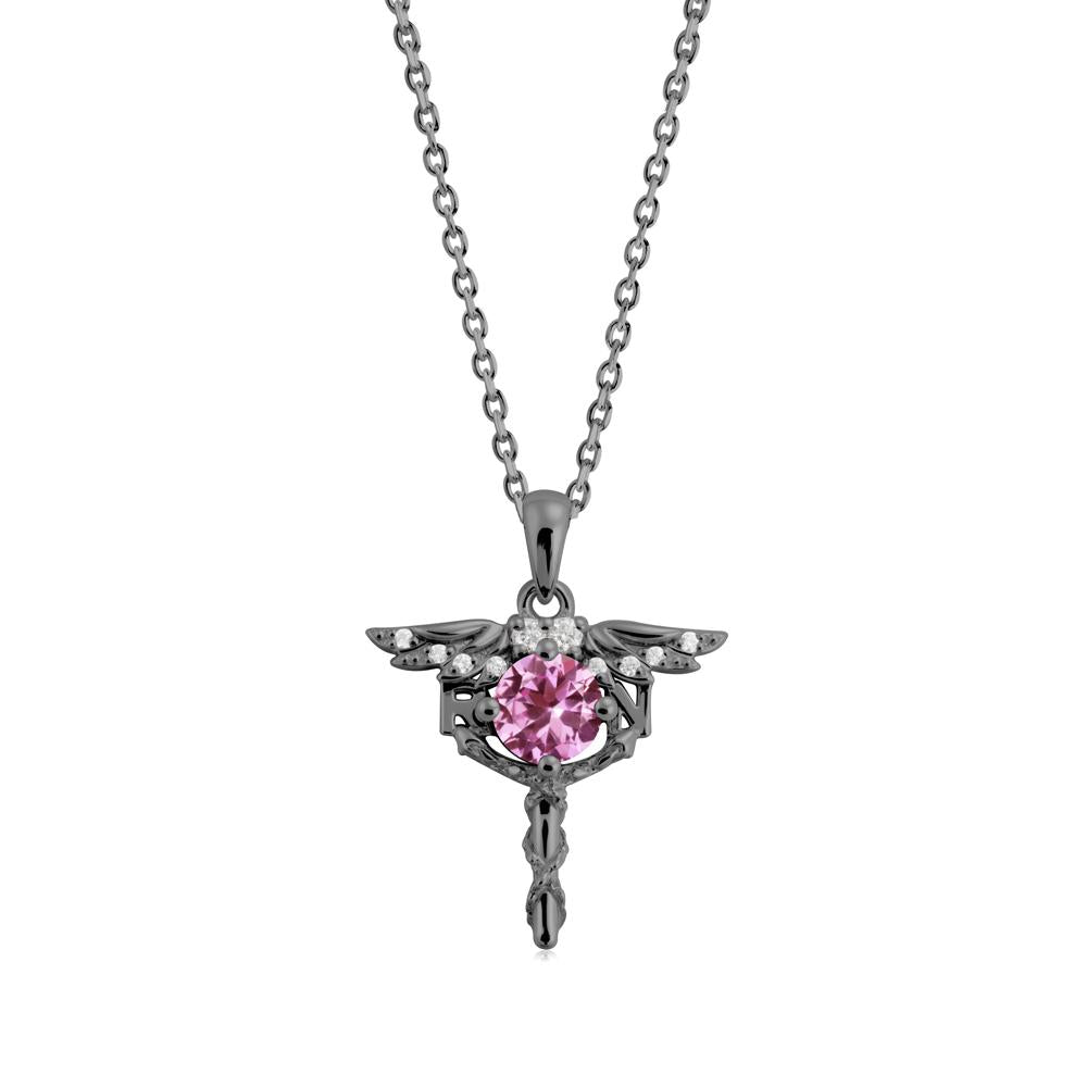 Pink Sapphire Registered Nurse Necklace - LUO Jewelry #metal_black finish sterling silver
