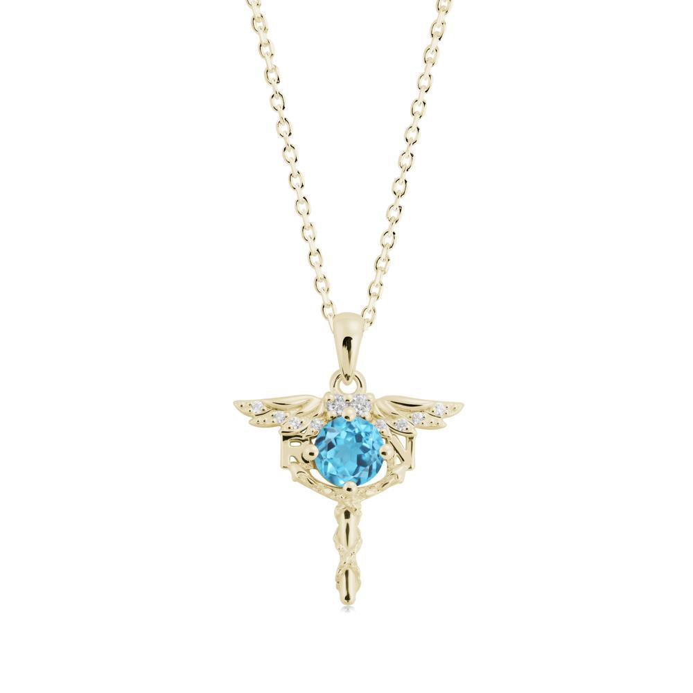 Swiss Blue Topaz Registered Nurse Necklace - LUO Jewelry #metal_14k yellow gold
