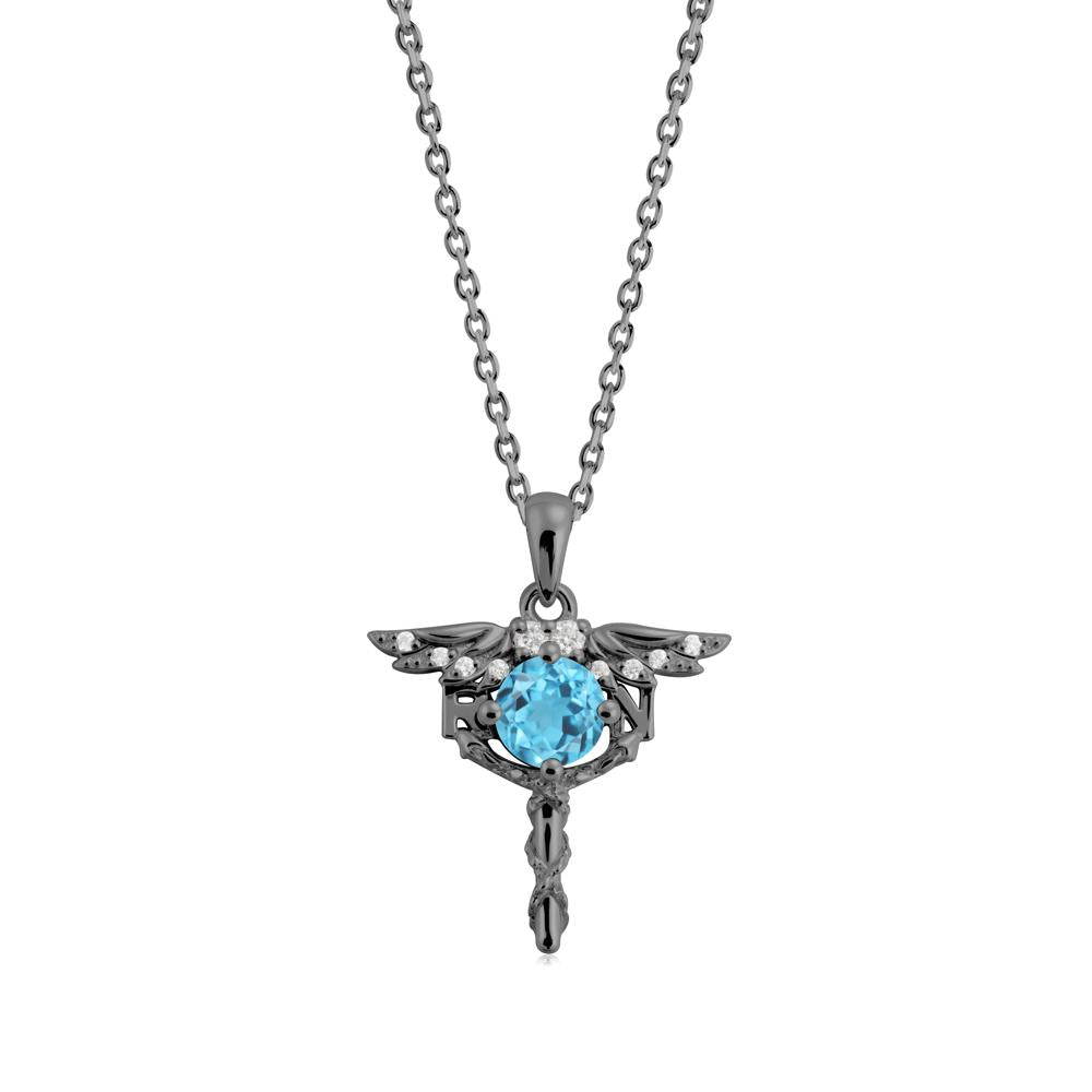 Swiss Blue Topaz Registered Nurse Necklace - LUO Jewelry #metal_black finish sterling silver