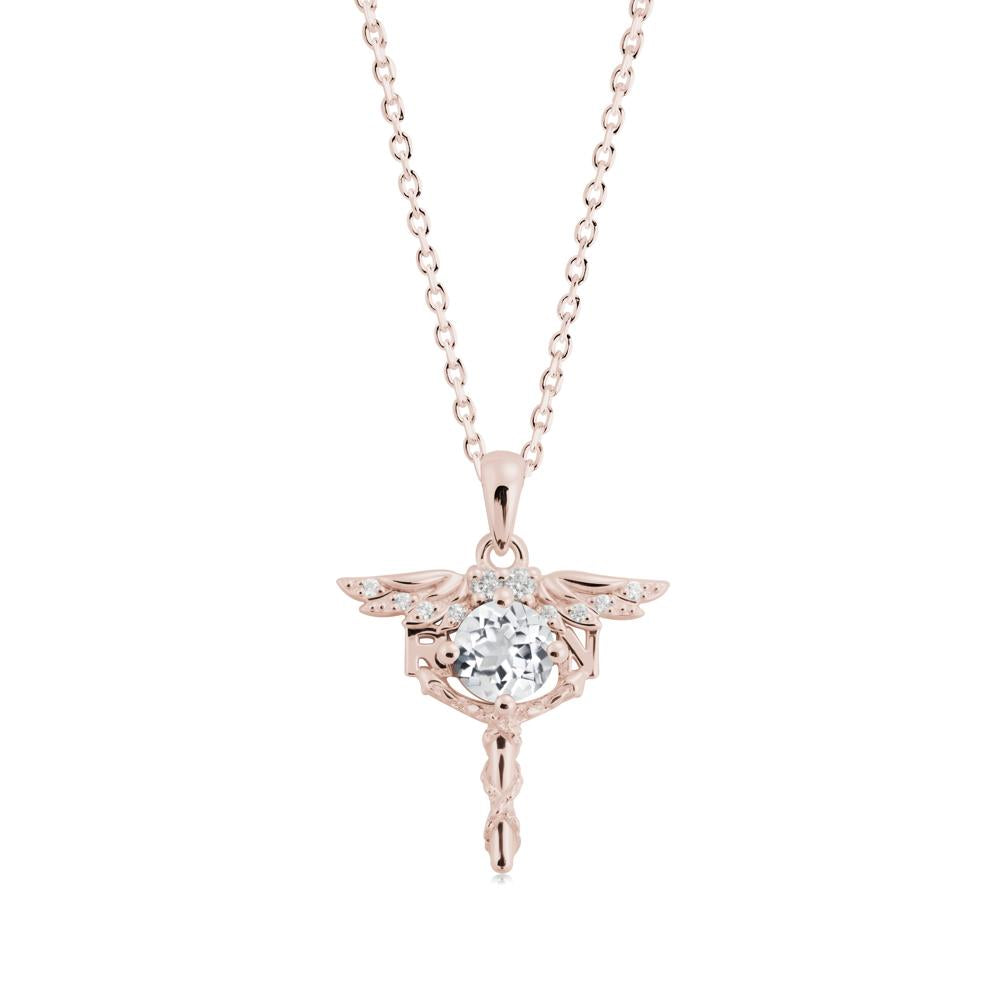 Round White Topaz Caduceus Necklace - LUO Jewelry #metal_14k rose gold