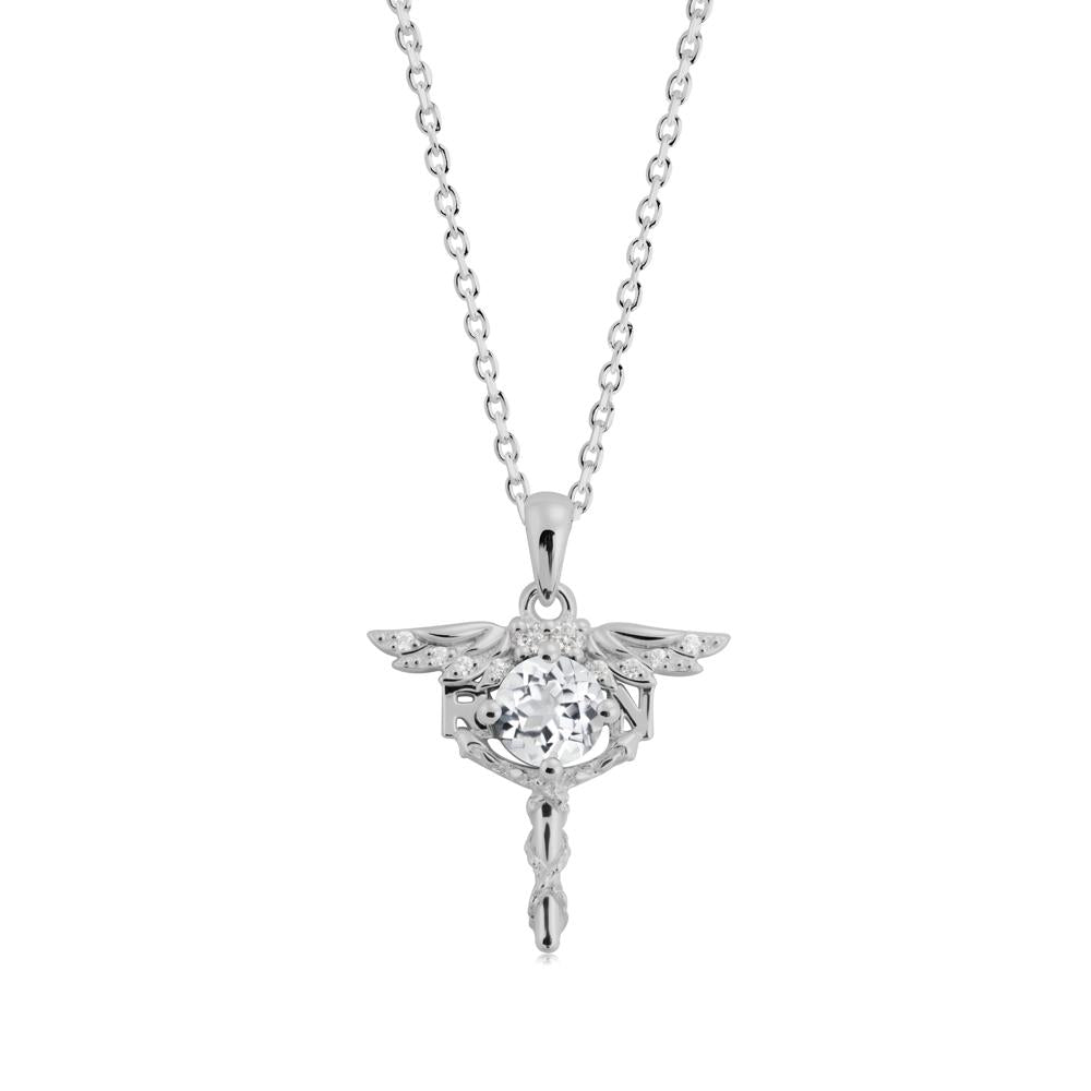 Round White Topaz Caduceus Necklace - LUO Jewelry #metal_platinum