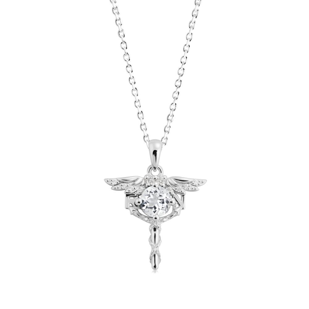 Round White Topaz Caduceus Necklace - LUO Jewelry #metal_sterling silver
