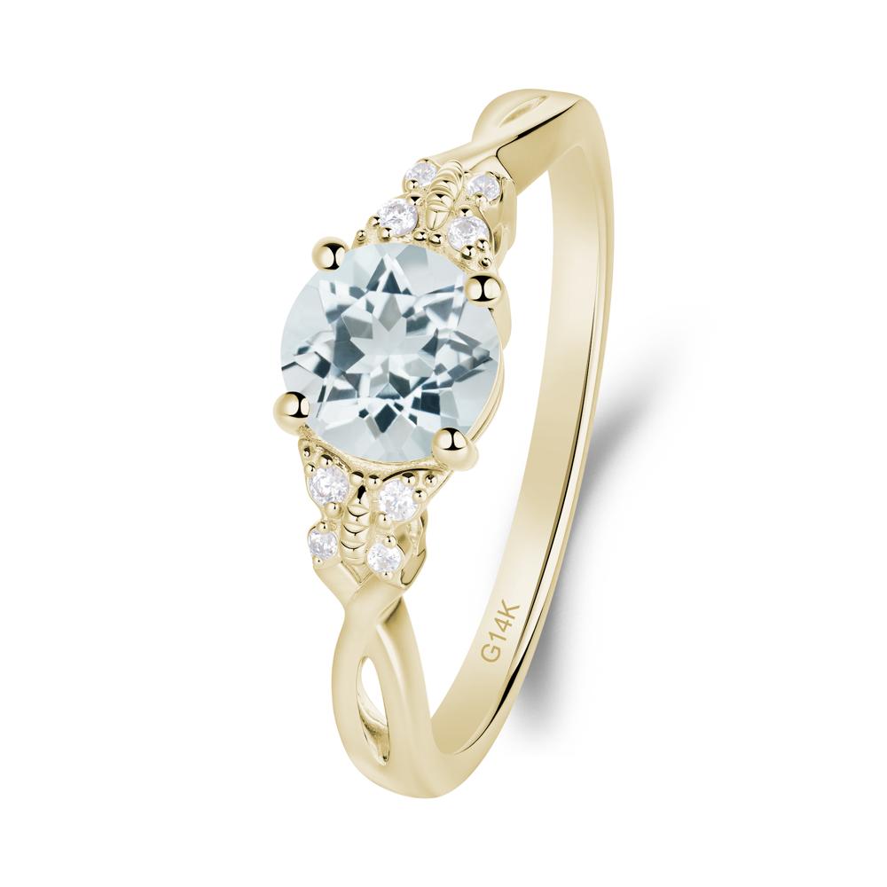 Twist Band Aquamarine Ring with Butterfly Accent - LUO Jewelry #metal_14k yellow gold