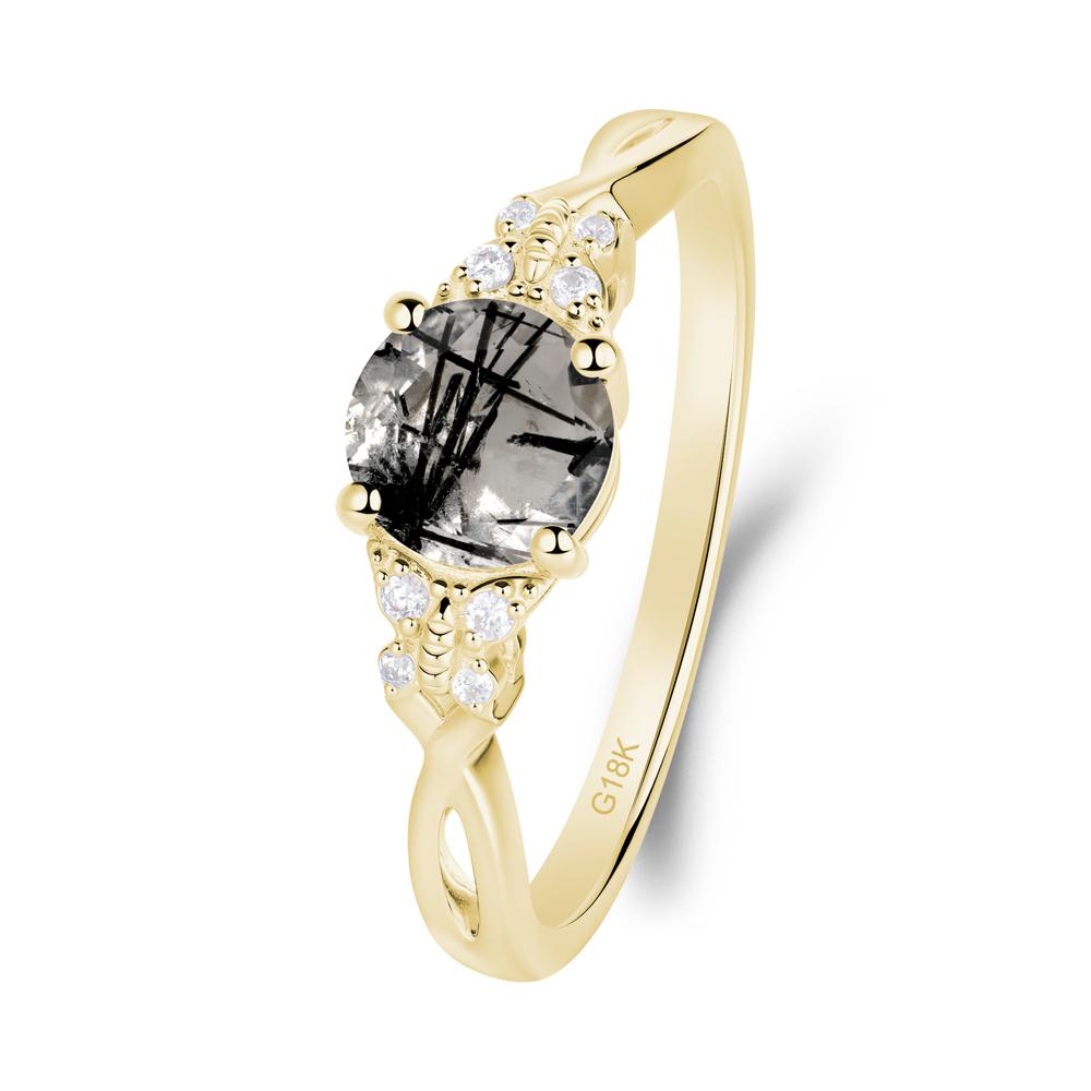 Round Black Rutilated Quartz Butterfly Ring - LUO Jewelry #metal_18k yellow gold