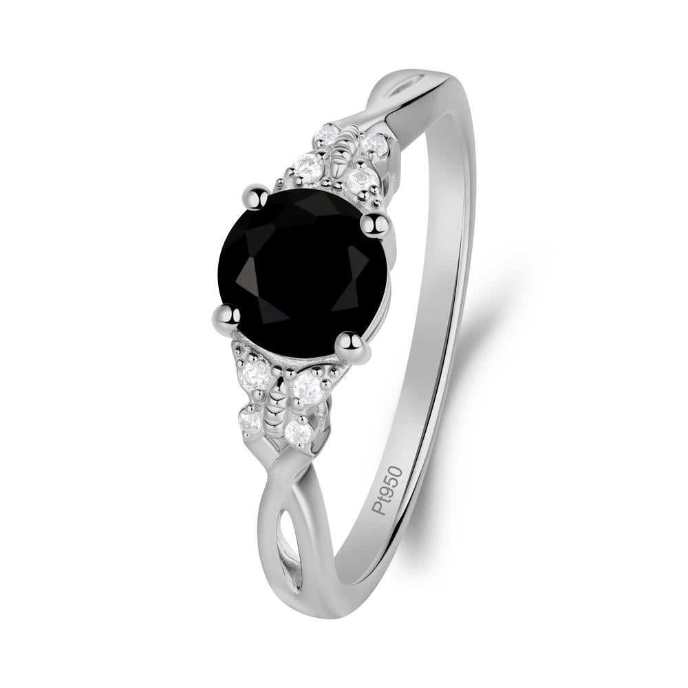 Round Black Spinel Butterfly Ring - LUO Jewelry #metal_platinum