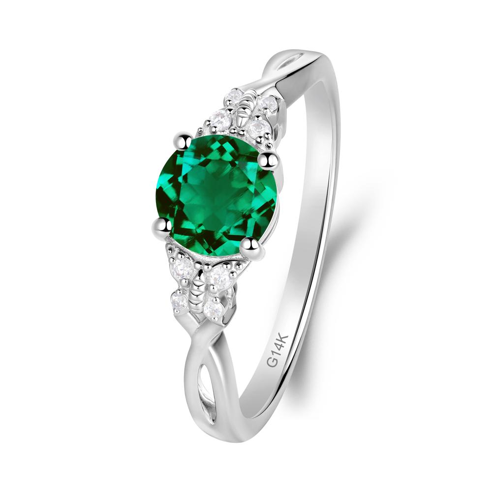 Round Emerald Butterfly Ring - LUO Jewelry #metal_14k white gold
