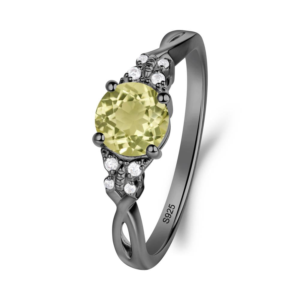 Twist Band Lemon Quartz Ring with Butterfly Accent - LUO Jewelry #metal_black finish sterling silver