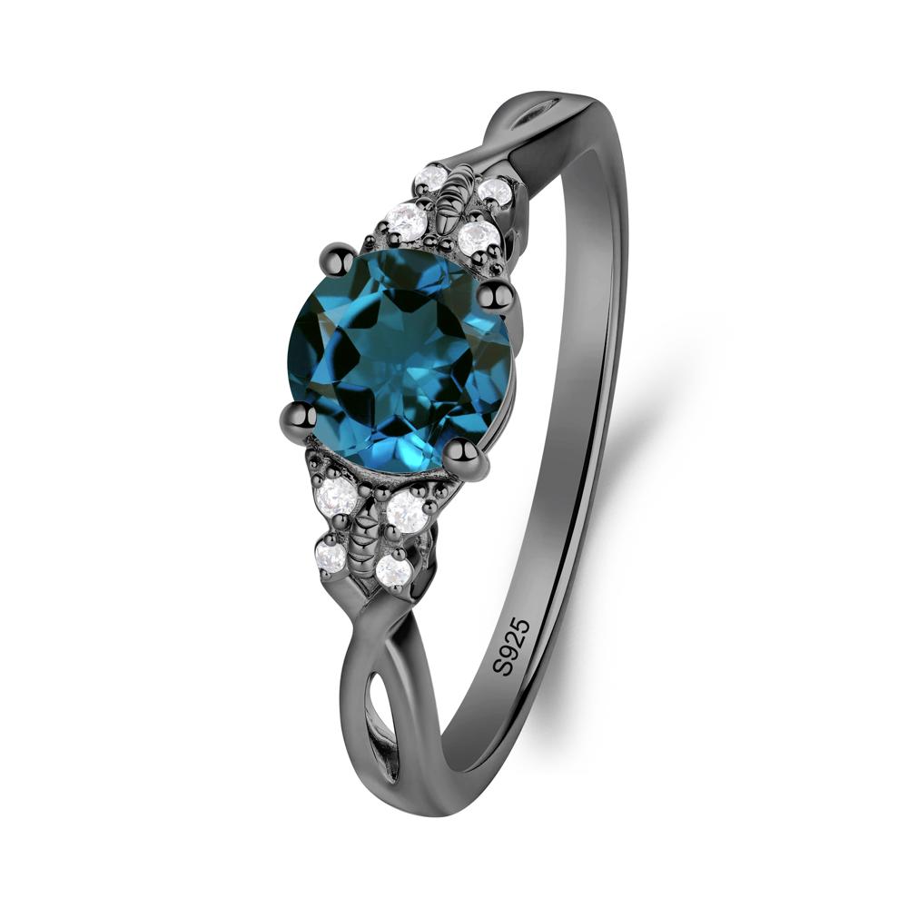 Twist Band London Blue Topaz Ring with Butterfly Accent - LUO Jewelry #metal_black finish sterling silver