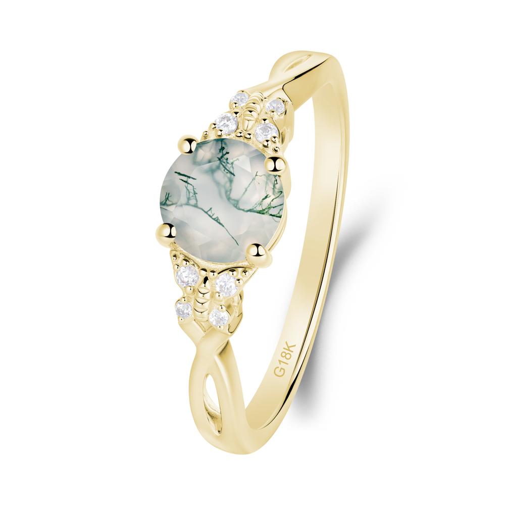 Round Moss Agate Butterfly Ring - LUO Jewelry #metal_18k yellow gold