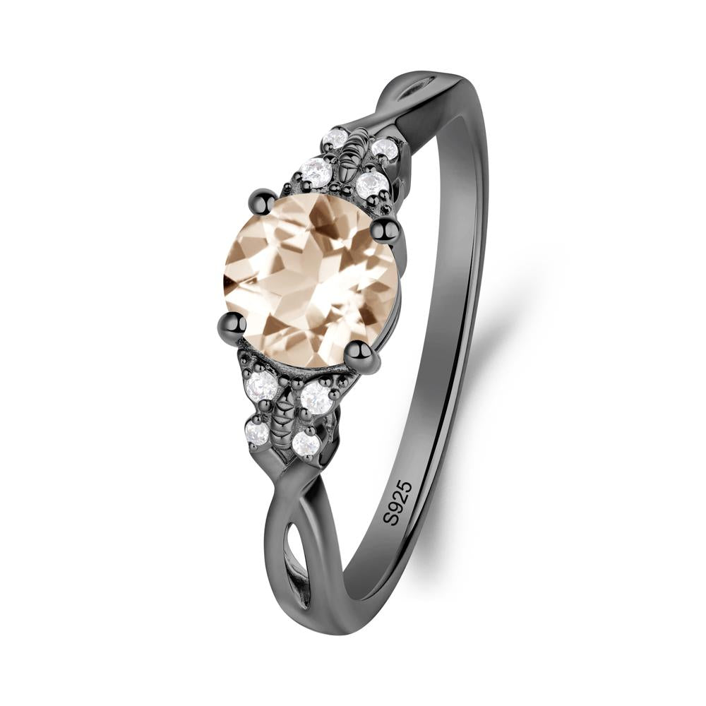 Twist Band Morganite Ring with Butterfly Accent - LUO Jewelry #metal_black finish sterling silver