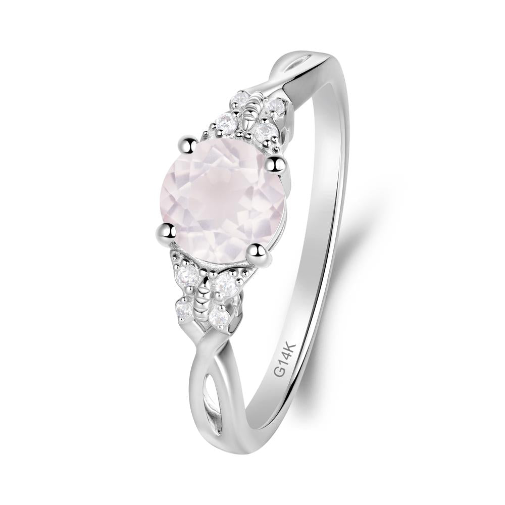 Twist Band Rose Quartz Ring with Butterfly Accent - LUO Jewelry #metal_14k white gold