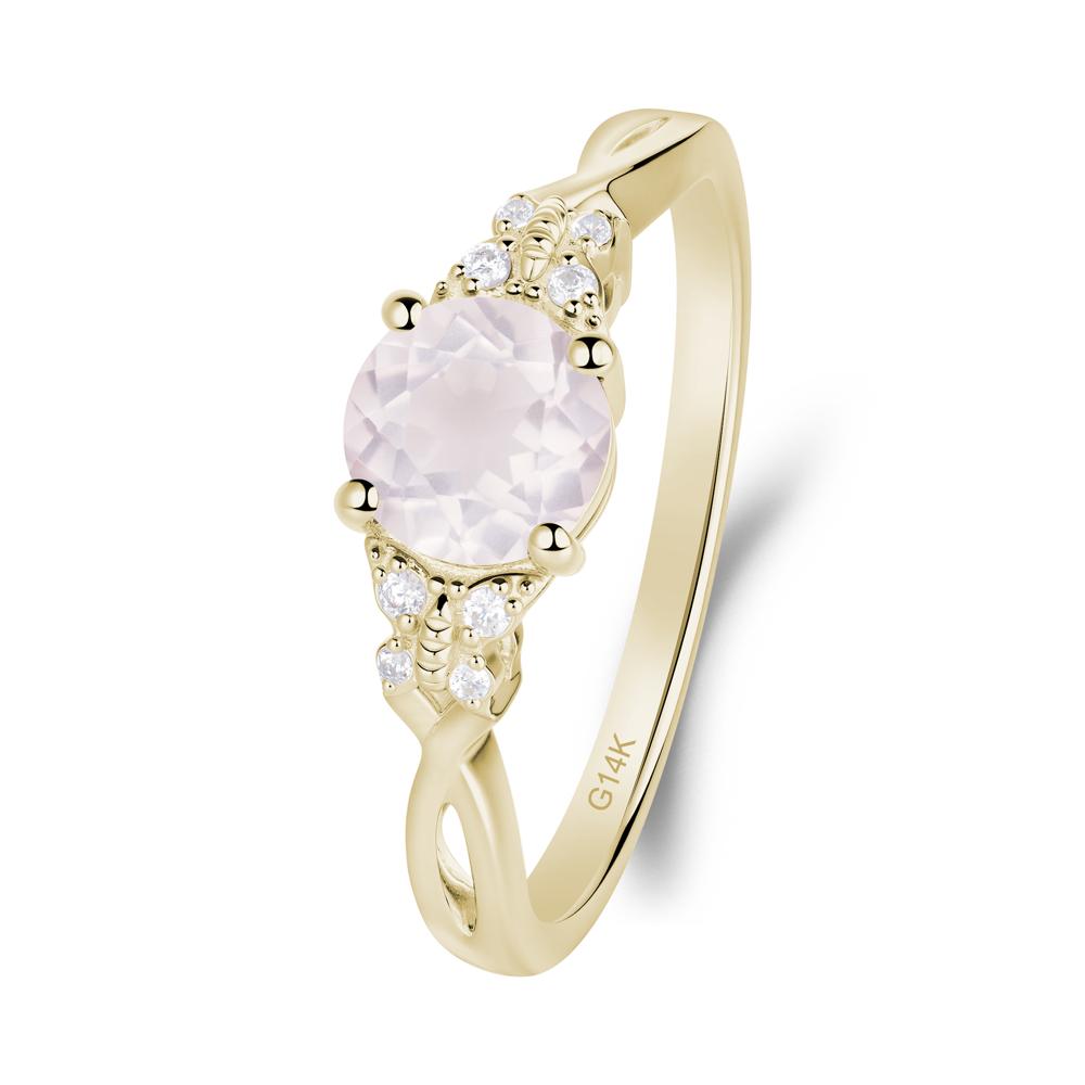 Twist Band Rose Quartz Ring with Butterfly Accent - LUO Jewelry #metal_14k yellow gold