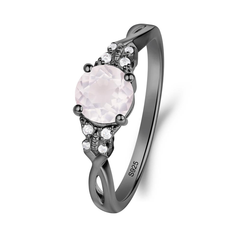Twist Band Rose Quartz Ring with Butterfly Accent - LUO Jewelry #metal_black finish sterling silver