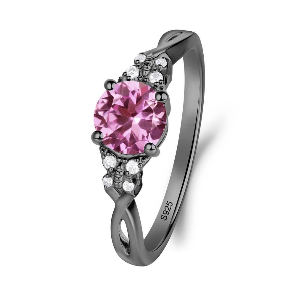 Twist Band Pink Sapphire Ring with Butterfly Accent - LUO Jewelry #metal_black finish sterling silver