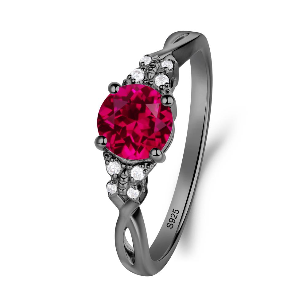 Twist Band Ruby Ring with Butterfly Accent - LUO Jewelry #metal_black finish sterling silver