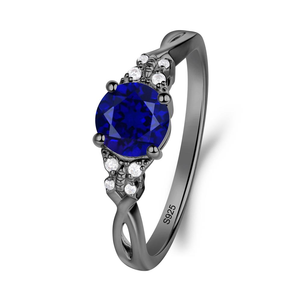 Round Sapphire Butterfly Ring - LUO Jewelry #metal_black finish sterling silver