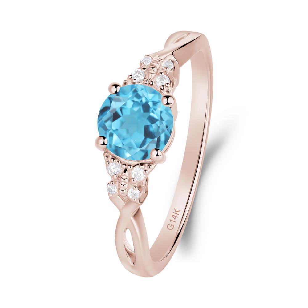 Twist Band Swiss Blue Topaz Ring with Butterfly Accent - LUO Jewelry #metal_14k rose gold