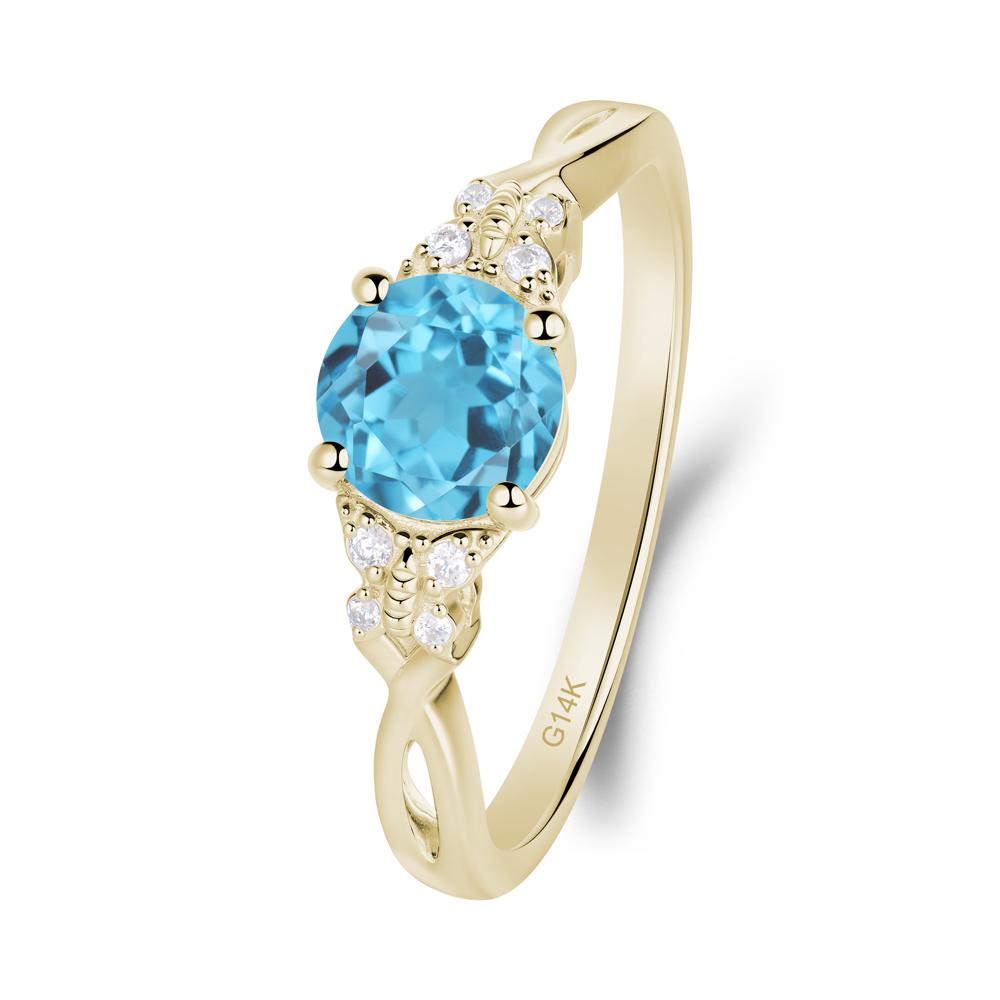 Twist Band Swiss Blue Topaz Ring with Butterfly Accent - LUO Jewelry #metal_14k yellow gold