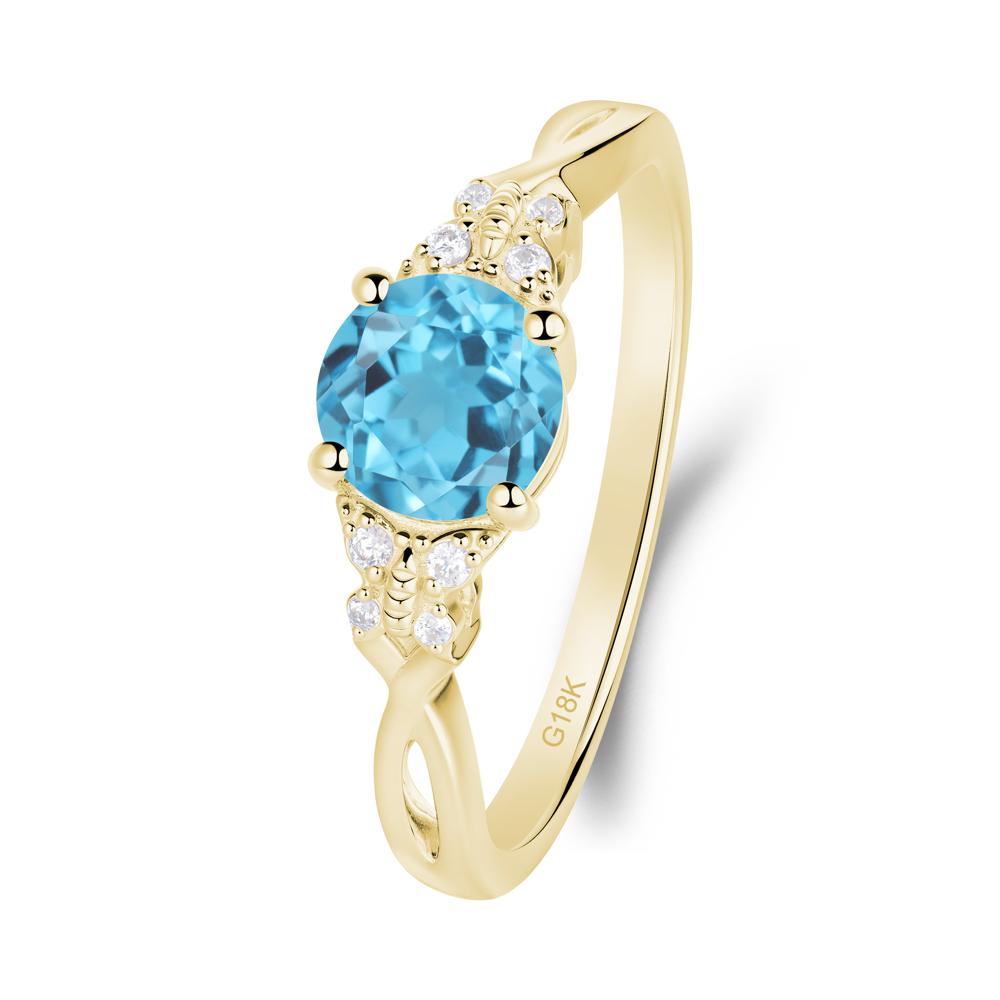 Twist Band Swiss Blue Topaz Ring with Butterfly Accent - LUO Jewelry #metal_18k yellow gold