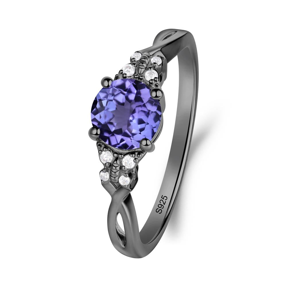 Twist Band Tanzanite Ring with Butterfly Accent - LUO Jewelry #metal_black finish sterling silver