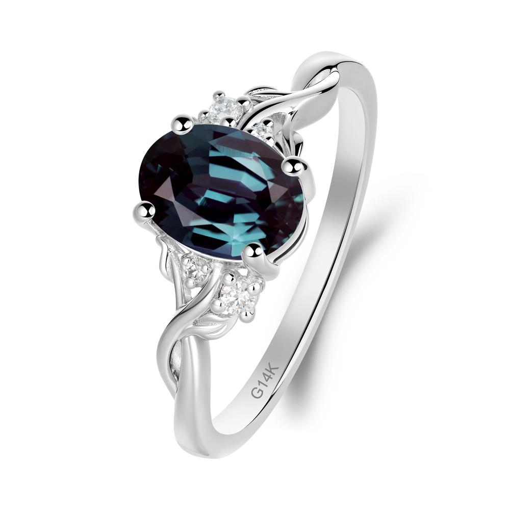 Twist Band Alexandrite Leaf Ring - LUO Jewelry #metal_14k white gold
