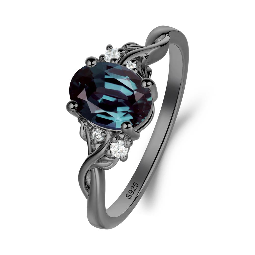 Twist Band Alexandrite Leaf Ring - LUO Jewelry #metal_black finish sterling silver