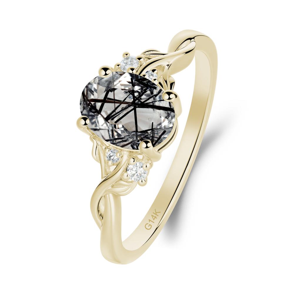 Leaf Inspired Twist Band Black Rutilated Quartz Ring - LUO Jewelry #metal_14k yellow gold