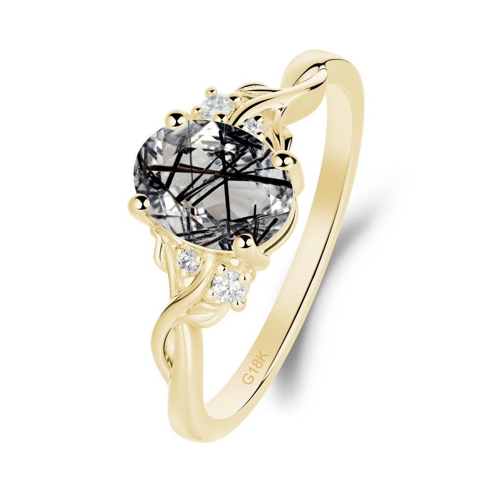 Leaf Inspired Twist Band Black Rutilated Quartz Ring - LUO Jewelry #metal_18k yellow gold