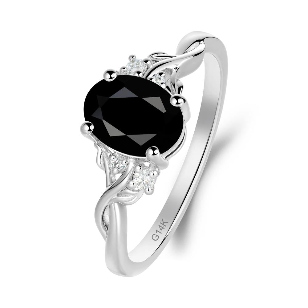 Twist Band Black Spinel Leaf Ring - LUO Jewelry #metal_14k white gold