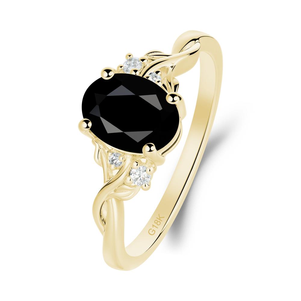 Twist Band Black Spinel Leaf Ring - LUO Jewelry #metal_18k yellow gold