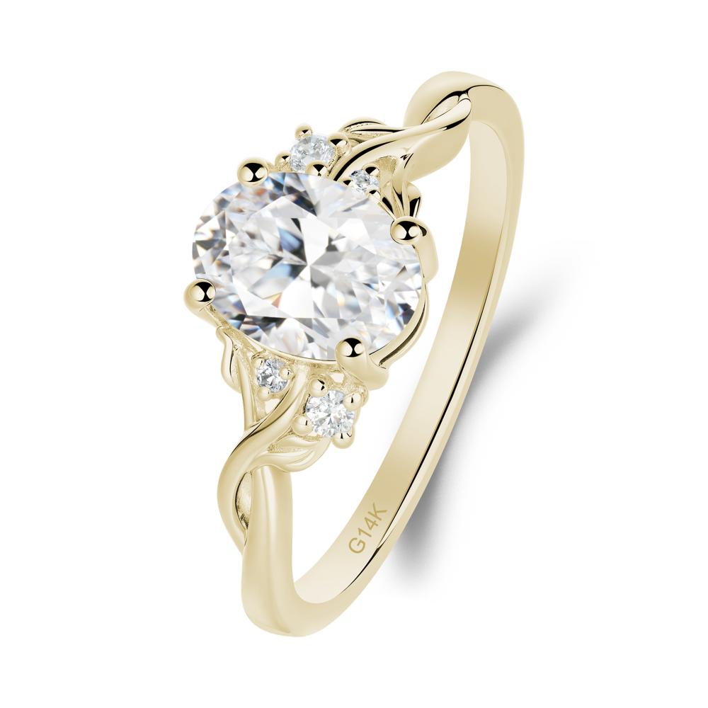 Leaf Inspired Twist Band Cubic Zirconia Ring - LUO Jewelry #metal_14k yellow gold