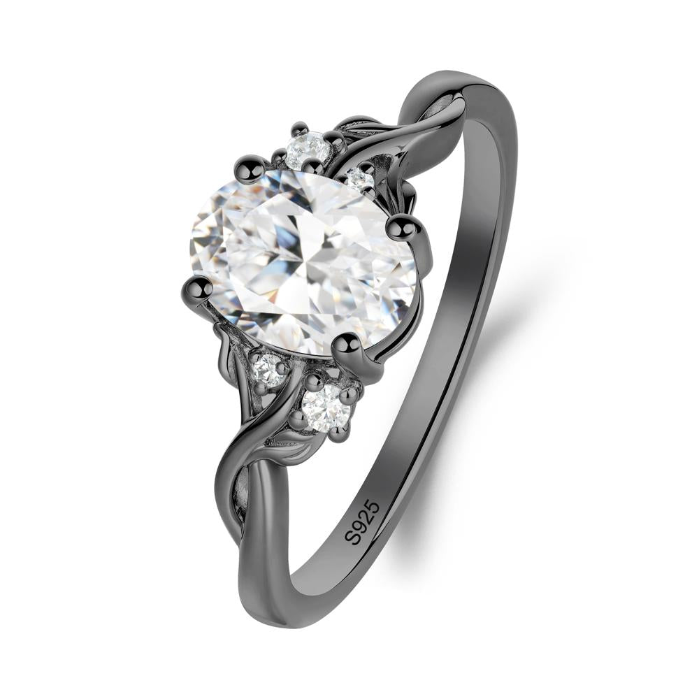 Leaf Inspired Twist Band Cubic Zirconia Ring - LUO Jewelry #metal_black finish sterling silver