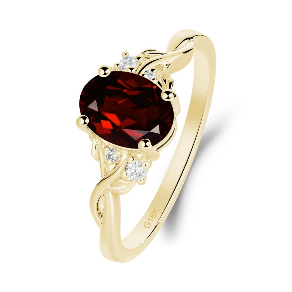 Leaf Inspired Twist Band Garnet Ring - LUO Jewelry #metal_18k yellow gold