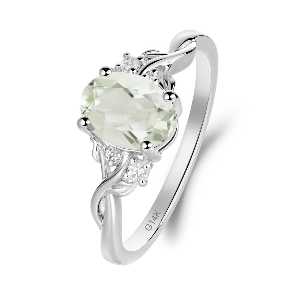 Green Amethyst Leaf Twist Engagement Ring - LUO Jewelry #metal_14k white gold