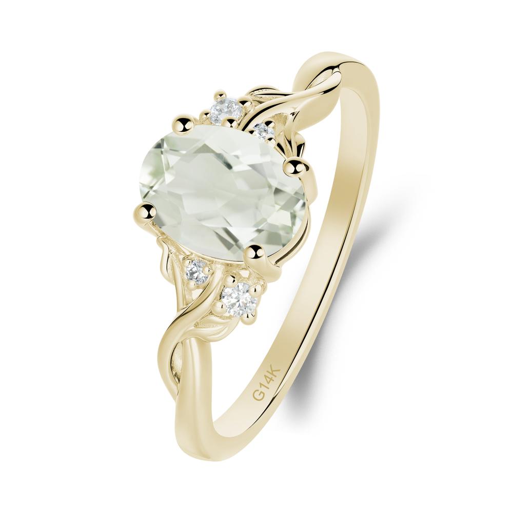 Green Amethyst Leaf Twist Engagement Ring - LUO Jewelry #metal_14k yellow gold