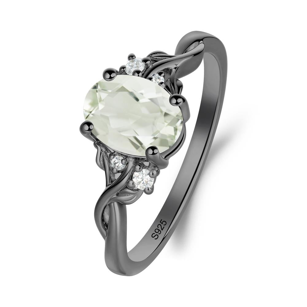 Green Amethyst Leaf Twist Engagement Ring - LUO Jewelry #metal_black finish sterling silver