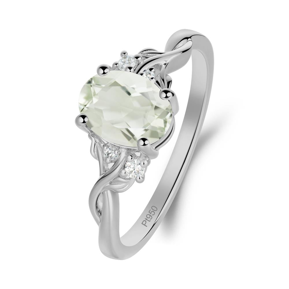 Green Amethyst Leaf Twist Engagement Ring - LUO Jewelry #metal_platinum