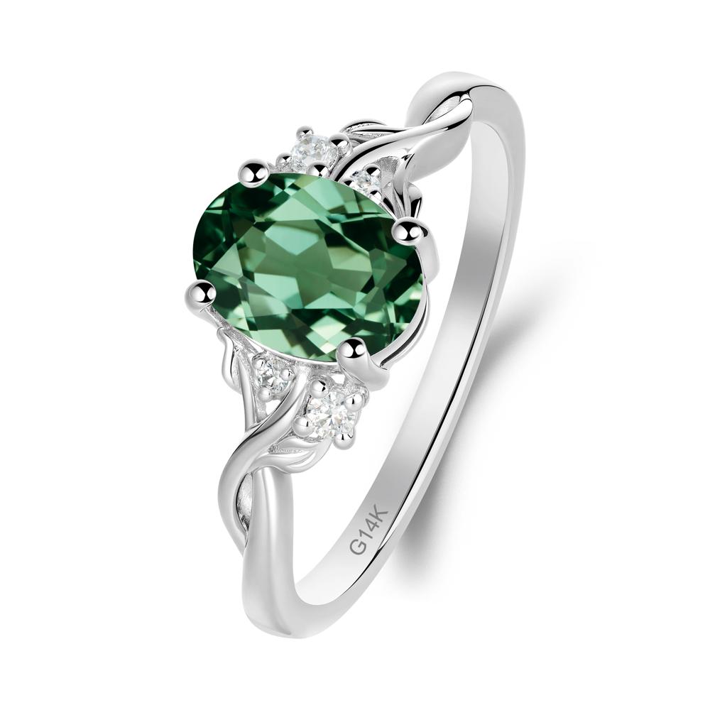 Green Sapphire Leaf Twist Engagement Ring - LUO Jewelry #metal_14k white gold
