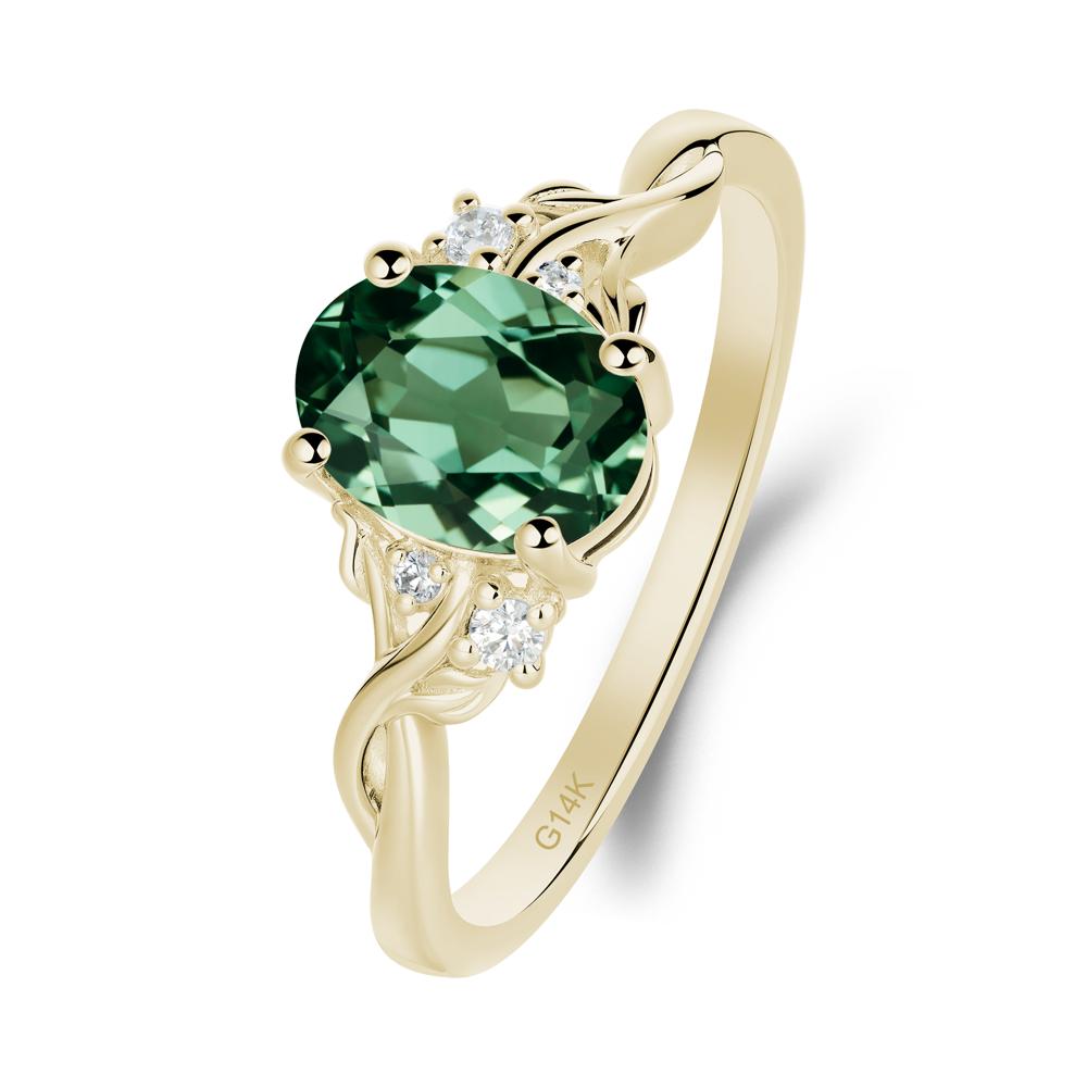 Green Sapphire Leaf Twist Engagement Ring - LUO Jewelry #metal_14k yellow gold
