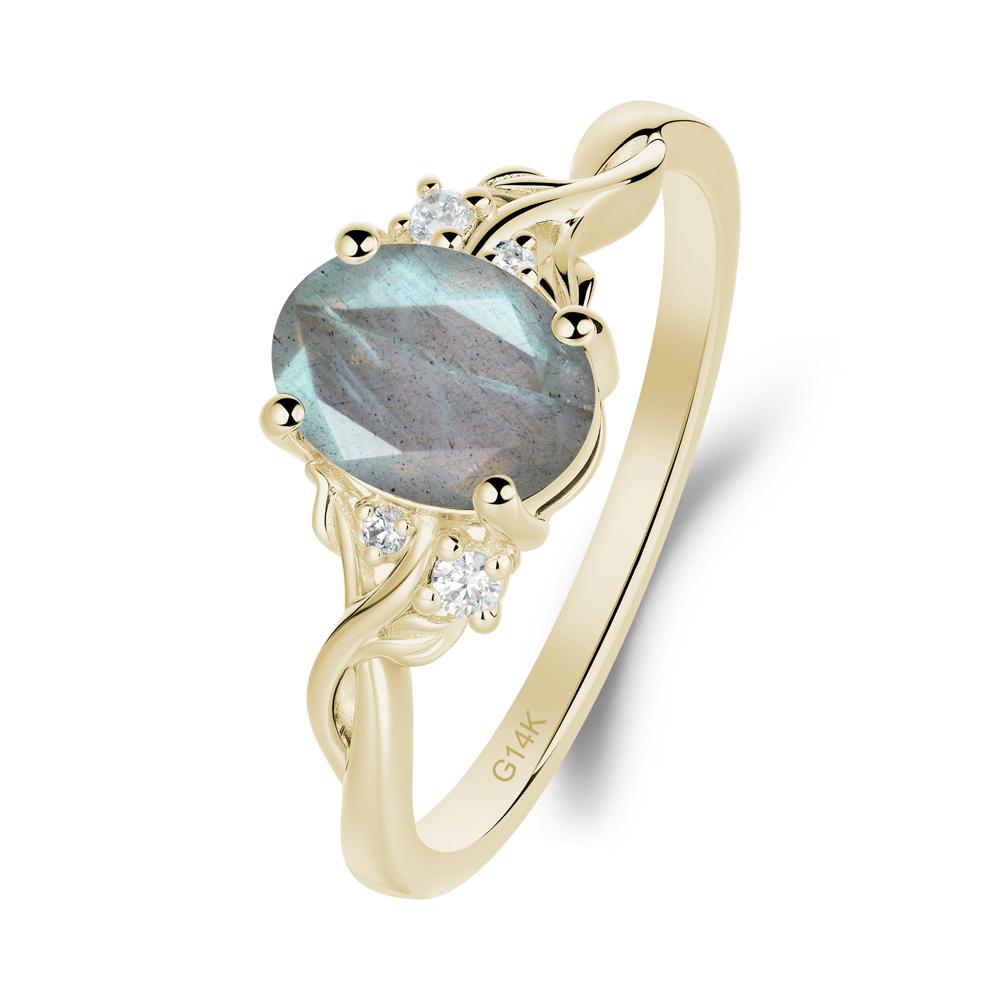 Twist Band Labradorite Leaf Ring - LUO Jewelry #metal_14k yellow gold