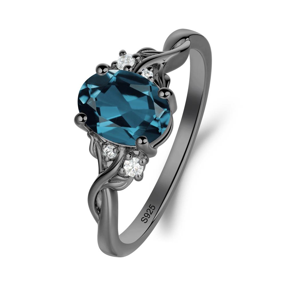 Twist Band London Blue Topaz Leaf Ring - LUO Jewelry #metal_black finish sterling silver