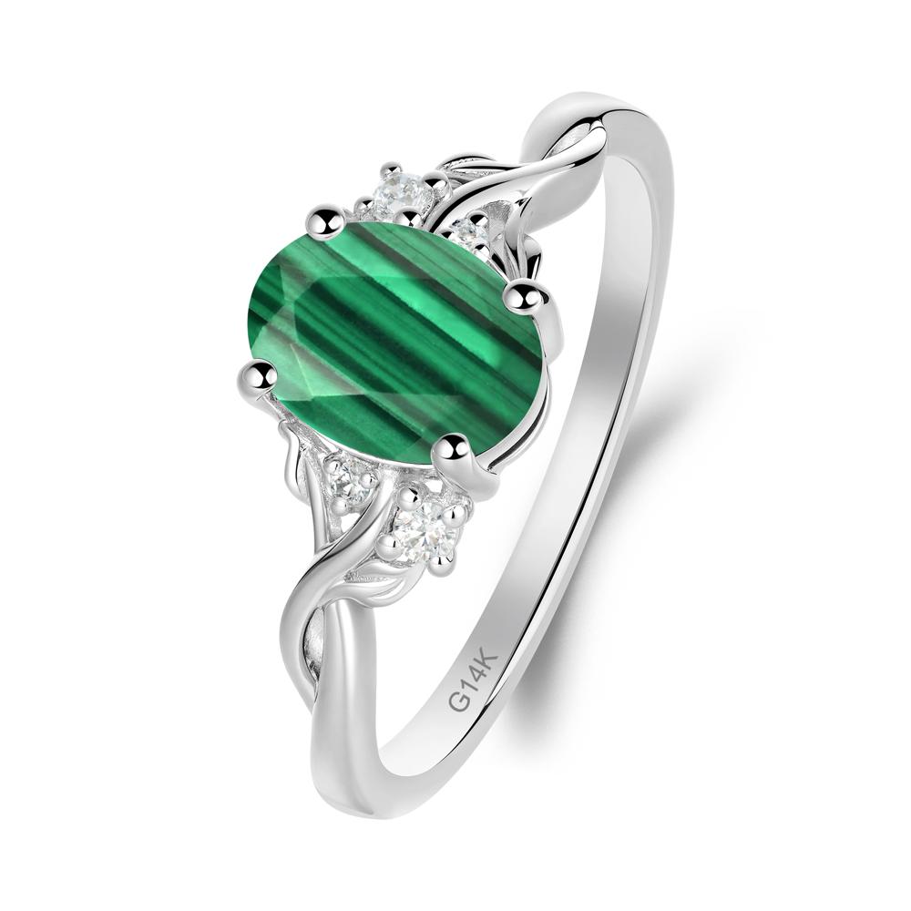 Malachite Leaf Twist Engagement Ring - LUO Jewelry #metal_14k white gold