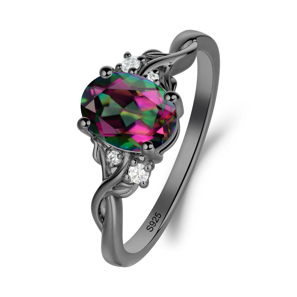 Mystic Topaz Leaf Twist Engagement Ring - LUO Jewelry #metal_black finish sterling silver